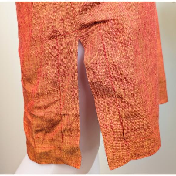VTG Chetta B Shirt Shift Dress Linen 8 Coral Orange Shimmer Long Sleeve Coastal - Picture 9 of 13